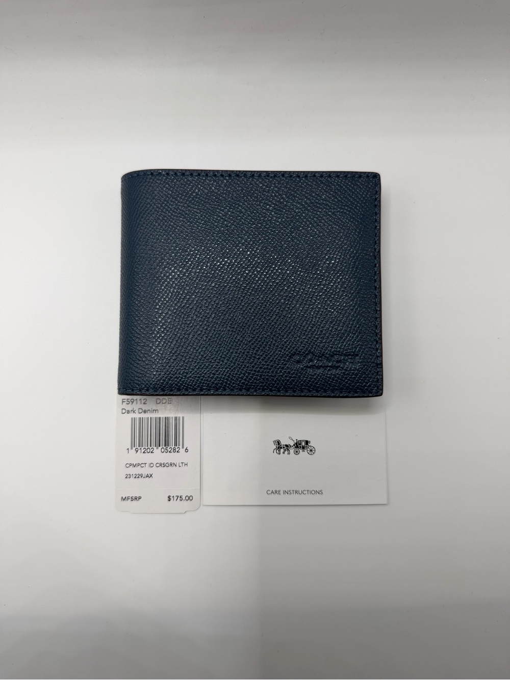 Coach Dark Denim Pebbled Leather Money Clip Wallet